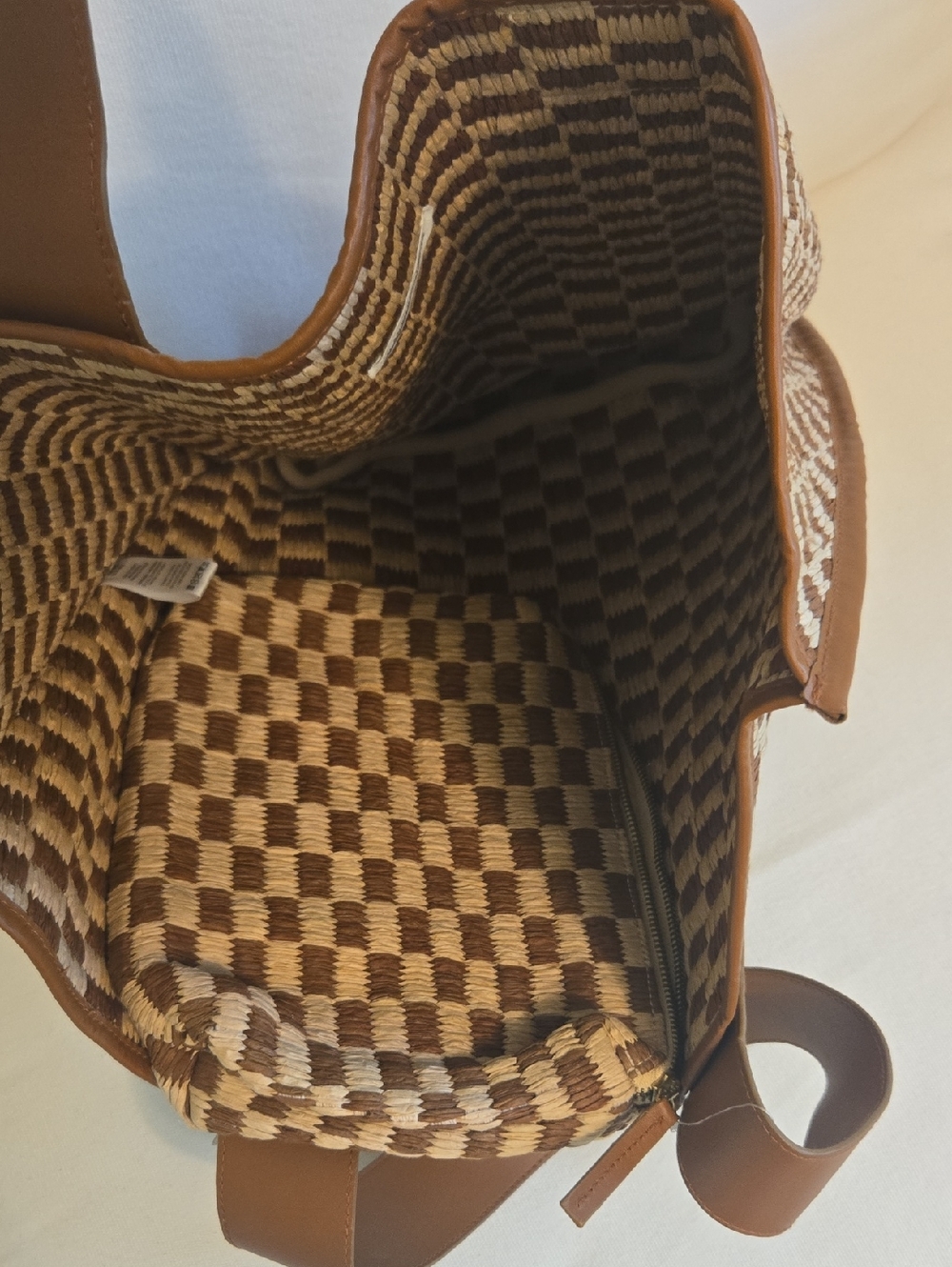 Anthropologie Raffia Checkered Angular Tote - Picture 3 of 4